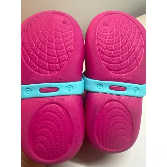 Crocs Mary Jane‎ Flower Accent Shoes Girls Pink Blue Casual Toddler Size 6 - Picture 5 of 5